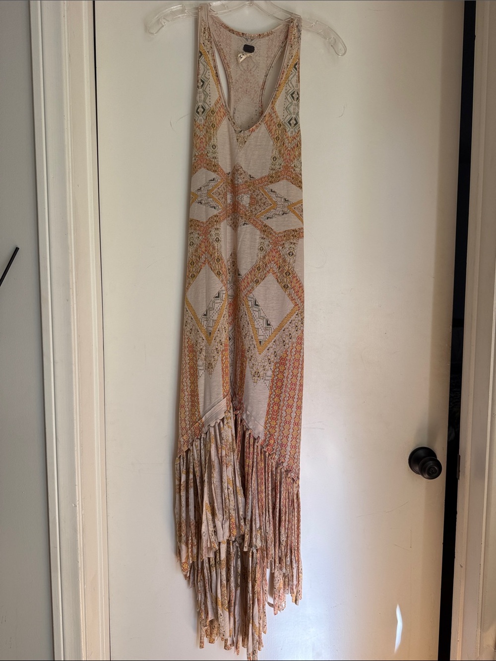 We The Free Cream and Peach Asymmetrical Fringe Maxi Skirt